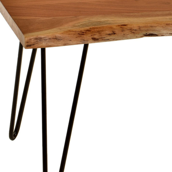 HomeRoots 42" Natural and Black Solid Wood Coffee Table with Iron Base - Rustic Chic Centerpiece for Any Room 493316