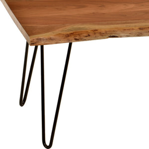 HomeRoots 42" Natural and Black Solid Wood Coffee Table with Iron Base - Rustic Chic Centerpiece for Any Room 493316