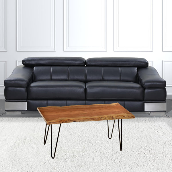 Homeroots 42" Natural And Black Solid Wood And Iron Coffee Table   493316