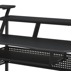 English Elm Willow Black Finish Music Desk with Keyboard Tray, Speaker Shelves, Cable Management & Wheels B2726P265725