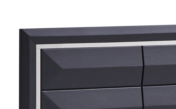 English Elm Liverpool King Bed with Matte Finish, Beveled Panel Headboard, Brushed Steel Accents & Storage Drawers Black 16 L x 33 W x 22 H B078S00559