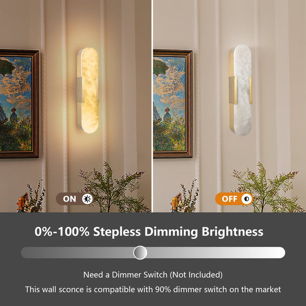English Elm 19.7" Natural Marble Wall Sconce Set of 2 Matte Iron LED Vanity Lights 16W Dimmable 3000-6500K Gold W2312P394335