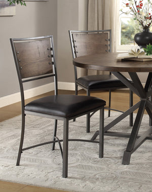 English Elm Industrial Metal Frame Chairs Set of 2 – Rustic Burnished Pine Back, Gray Frame & Dark Brown Faux Leather Seats B011P199729