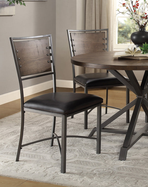 English Elm Industrial Metal Frame Chairs Set of 2 – Rustic Burnished Pine Back, Gray Frame & Dark Brown Faux Leather Seats B011P199729