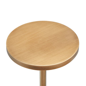 English Elm Morven Adjustable Height Accent Table in Antique Brass — Sleek Round Top, Pedestal Base, 22.25–30" B050P364440