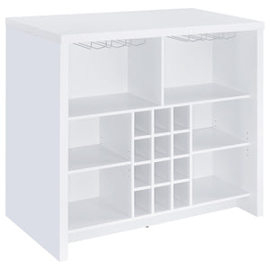English Elm Irving White Engineered Wood Freestanding Home Bar with 12-Bottle Grid, Stemware Racks & Cubbies B062P375551