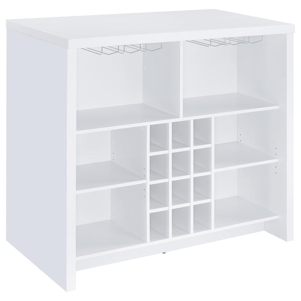 English Elm Irving White Engineered Wood Freestanding Home Bar with 12-Bottle Grid, Stemware Racks & Cubbies B062P375551