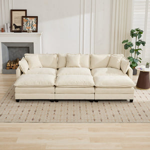 English Elm Cloud Modular Three Seat Sofa Chenille Upholstered with Double Layer Cushions for Living Room Beige W1143S00053