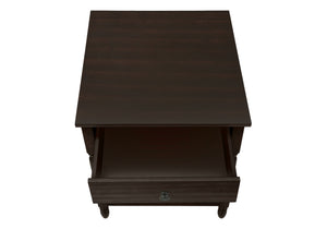 English Elm Accent Square Two-Tier Table with Grooved Top and Turned Legs, Compact Nightstand with Shelf, Brown Veneer Walnut 28 L x 25 W x 8 H B2710P219483