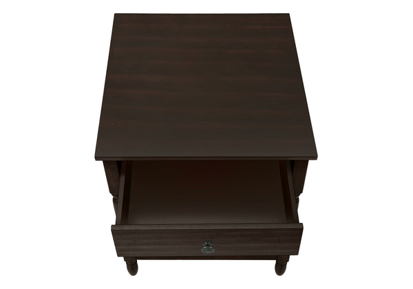 English Elm Accent Square Two-Tier Table with Grooved Top and Turned Legs, Compact Nightstand with Shelf, Brown Veneer Walnut 28 L x 25 W x 8 H B2710P219483