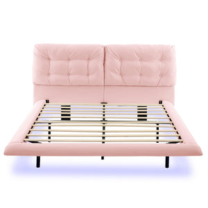 English Elm Christopher Knight Home® - Queen Plush Leather Upholstered Bed Frame with Wingback Headboard, Wavy Footboard, Quiet Support Pink 37.59 L x 32.25 W x 13 H N761S0000022H