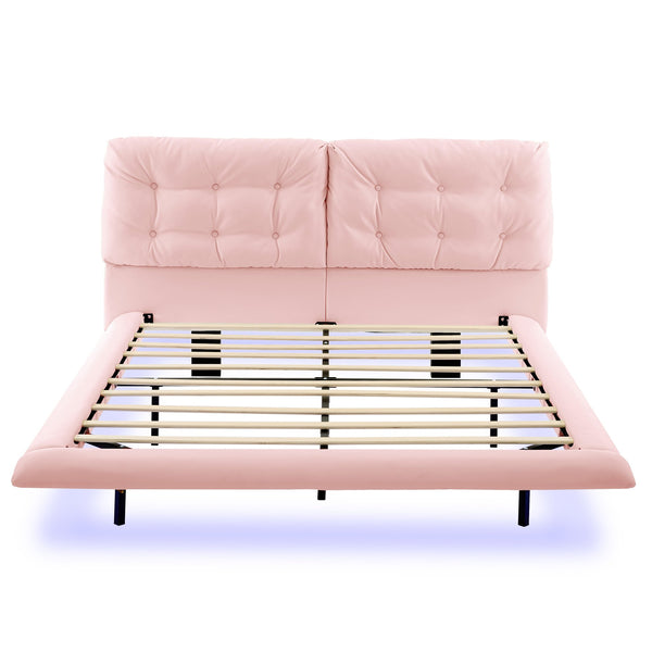 English Elm Christopher Knight Home® - Queen Plush Leather Upholstered Bed Frame with Wingback Headboard, Wavy Footboard, Quiet Support Pink 37.59 L x 32.25 W x 13 H N761S0000022H