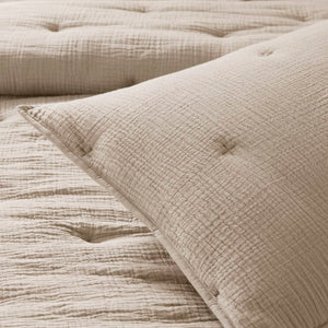 English Elm 3-piece Cotton Muslin Quilt Set with Embroidered Tacking for a Relaxed Bedroom Taupe B035P408349