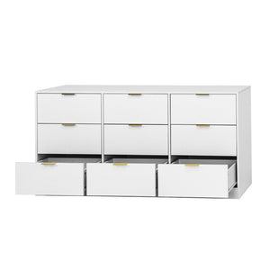 English Elm 9 Drawer Handleless White Matte Dresser Sleek Minimalist Storage for Bedroom or Hallway White W409S00015