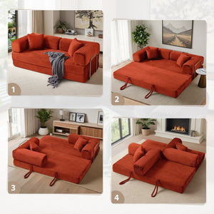 English Elm Compression Foldable Floor Sofa Bed Corduroy Futon with Foam Support for Small Spaces Orange W3716P379191
