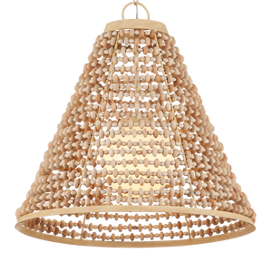 Pendulum Pendant - Bohemian Chic Light Fixture with Unique Wood Beads & Coco Cream Finish, 25.5"