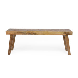 English Elm Wooden Mango Bench Hand Carved Diamond Seat Splayed Legs Farmhouse Entryway Accent N768P412484N