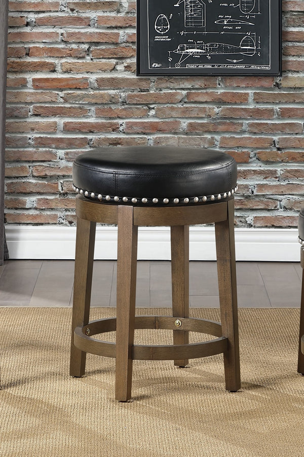 English Elm Round Swivel Stool Set of 2 with Black Faux Leather Seat, Nailhead Trim & Solid Wood Legs, 19.5" H Brown+Black 35.75 L x 22.75 W x 9.75 H B011P201562