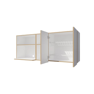 English Elm Natural Oak And White Kitchen Cabinet With Microwave Space, Open Shelves For Stylish Storage Solutions B062P290291