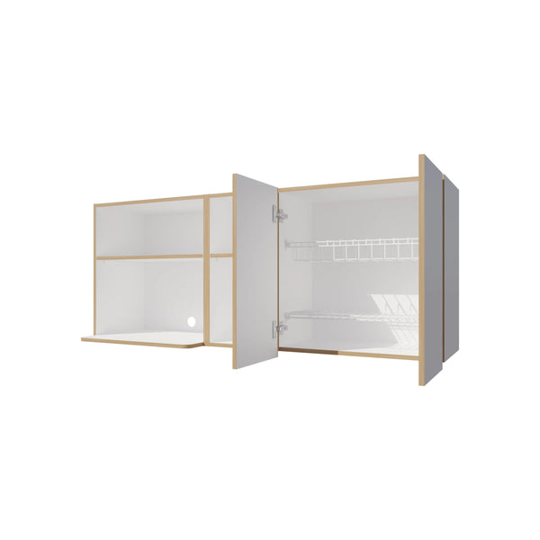 English Elm Natural Oak And White Kitchen Cabinet With Microwave Space, Open Shelves For Stylish Storage Solutions B062P290291