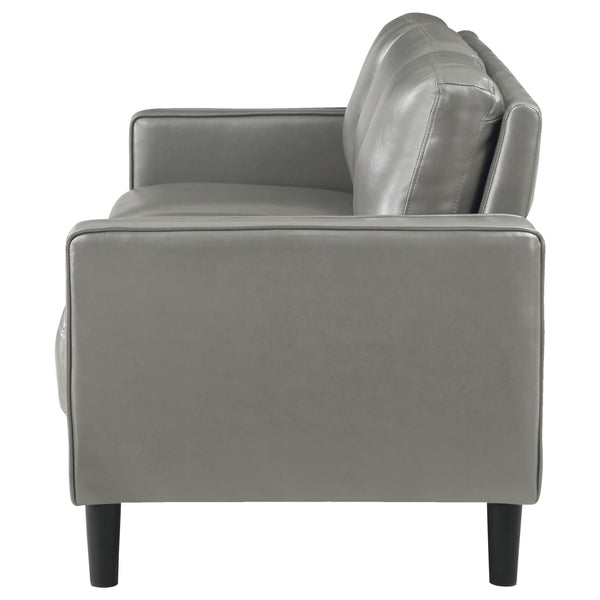 English Elm Farallone Faux Leather Track Arm Sofa with Tapered Legs, Sleek Modern Profile and Smooth Cushions for Compact Living Spaces Grey B062P354050