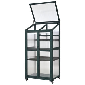 English Elm Topmax Fir Wood Portable Greenhouse with Polycarbonate Panels Adjustable Shelves and Casters N717P221494F
