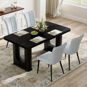 English Elm Table And Chair Set - 69.5" Modern Black Wood Dining Table With 4 Light Gray Pu Chairs For Style W1151S04312-GIGA