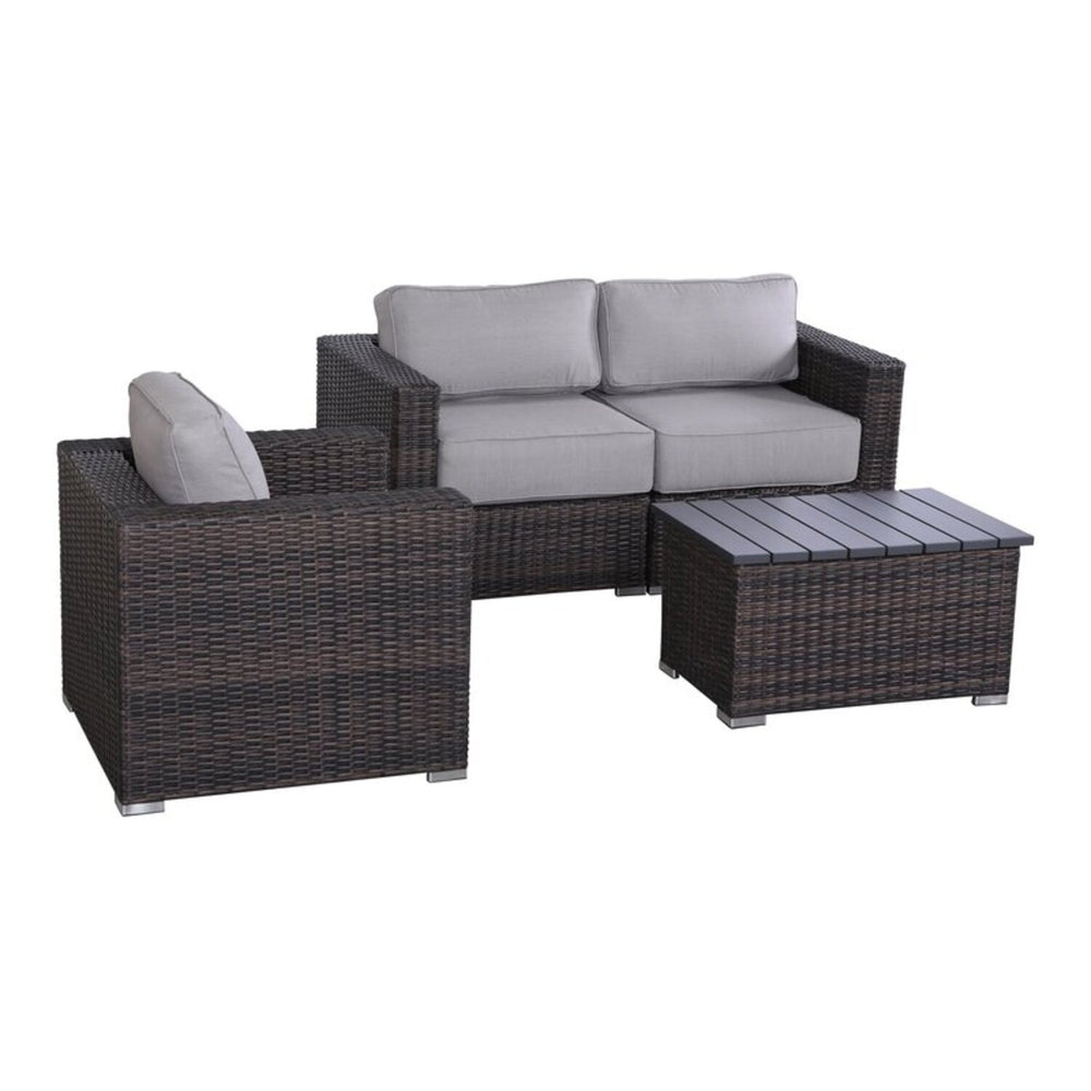 English Elm 3-Person Coastal HDPE Wicker Patio Set with 5” Olefin Cushions, Rust-Resistant Frame, No Assembly Needed B120S00116