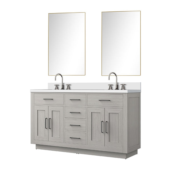 English Elm White Oak Double Bath Vanity Set With Cultured Marble Top, Chrome Faucets, And Large Mirror Included B2731S01697-GIGA