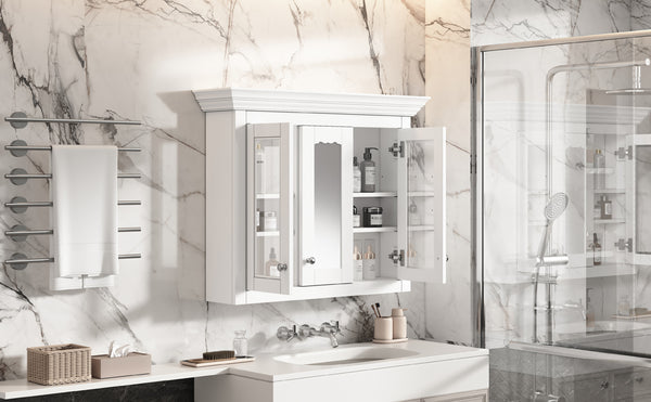 English Elm 35" Bathroom Medicine Cabinet with Mirror — 5 Adjustable Shelves, Wall-Mounted Storage, Modern White Elegance N710P264306K