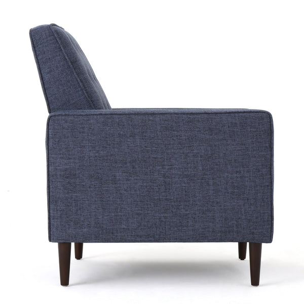 English Elm Christopher Knight Home® - Fabric Recliner Chair Mid-Century Modern Pushback Single Sofa with Tufted Cushion, Birch Legs, Cozy Comfort Dark Blue 60741.00DBL