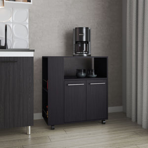 English Elm FM Linden Kitchen Cart with Microwave Shelf, Open Storage, Two-Door Cabinet on Casters for Space-Saving Organization Wenge 35 L x 18 W x 6 H B128P283299