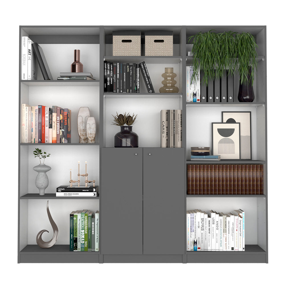 English Elm Aynor 3 Piece Home Bookcase Set with 12 Shelves and 2-Door Cabinet — Stylish Durable Storage Solution Multicolor 41 L x 28 W x 5 H B200S00317