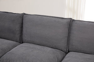 English Elm Sectional Cloud Sofa Modular Deep Seat Corduroy Upholstered Living Room Couch with Storage Dark Gray W395S00133