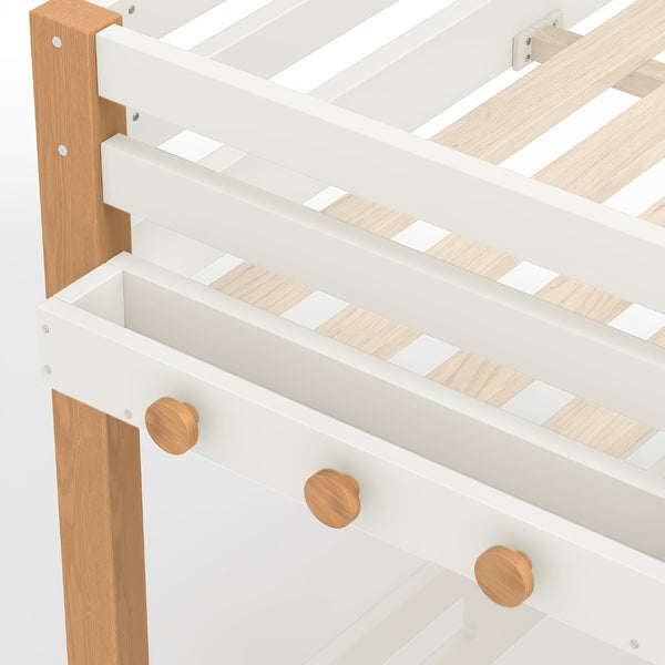 English Elm Twin Pine Wood Loft Bed with Built-in Shelving and Hook for Kids Bedroom W5305S00011