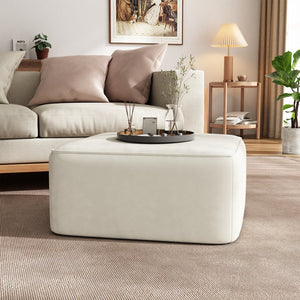 English Elm Upholstered Corduroy Square Ottoman with Pocket Coil Support for Living Room Use N757P180768A