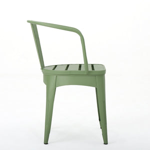 English Elm Colmar Outdoor Iron Bistro Set Powder Coated Slatted Armchairs Round Patio Table Green 56558.00MCG