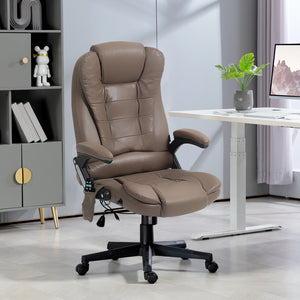 English Elm HOMCOM Executive Massage Office Chair with 6-Point Vibration, Lumbar Heat, Recline & Remote Control Brown W2225P229771
