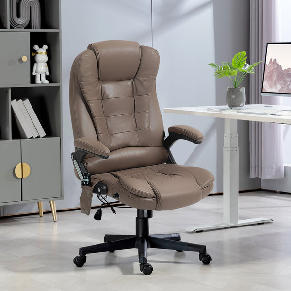 English Elm HOMCOM Executive Massage Office Chair with 6-Point Vibration, Lumbar Heat, Recline & Remote Control Brown W2225P229771