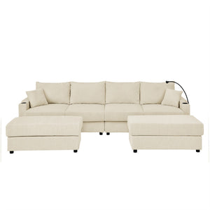 English Elm U-shaped Corduroy Sectional Sofa with Ottomans Cup Holders and Deep Lounge Seating W1117S00217