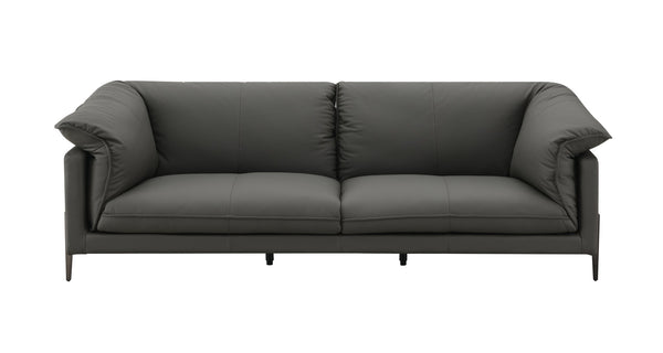 English Elm Tadi Black Top Grain Leather Sofa with Memory Foam & Feather Cushions, KD Metal Legs, Durable Comfort B2726S00263