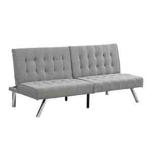English Elm Wood Frame Futon Sofa Bed With Stainless Steel Legs - Grey Faux Linen, Space-Saving & Stylish Design W2297P247601-GIGA