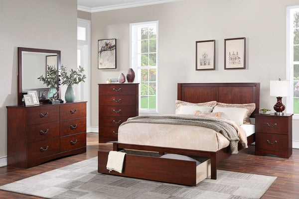 English Elm Rustic Cherry Wood Eastern King Bed Two Panel Headboard with Hidden Storage Drawer B011S02092