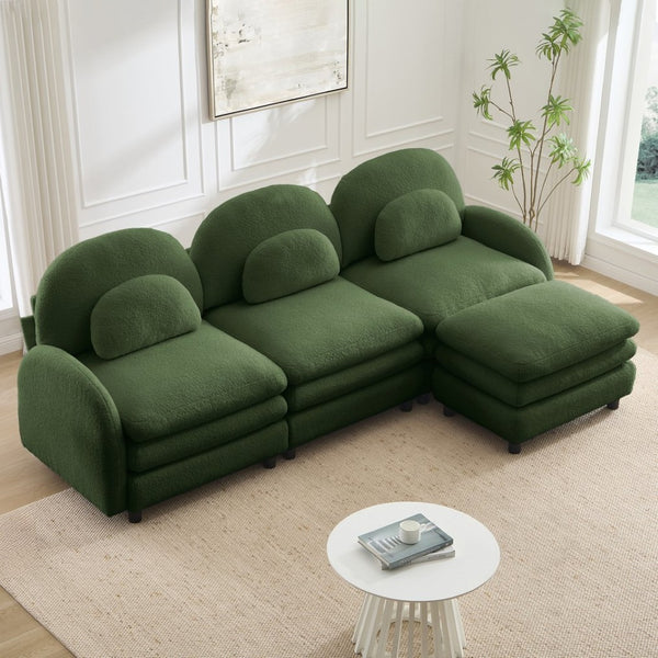 English Elm Teddy Fleece Modular Cloud Sofa Plush Curved Sectional with Ottoman for Living Room Green W5656S00083