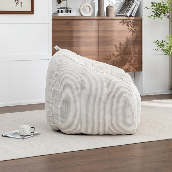 English Elm Giant Corduroy Bean Bag with Armrests Shredded Foam Lounge Chair for Living Room Beige W2200P442622