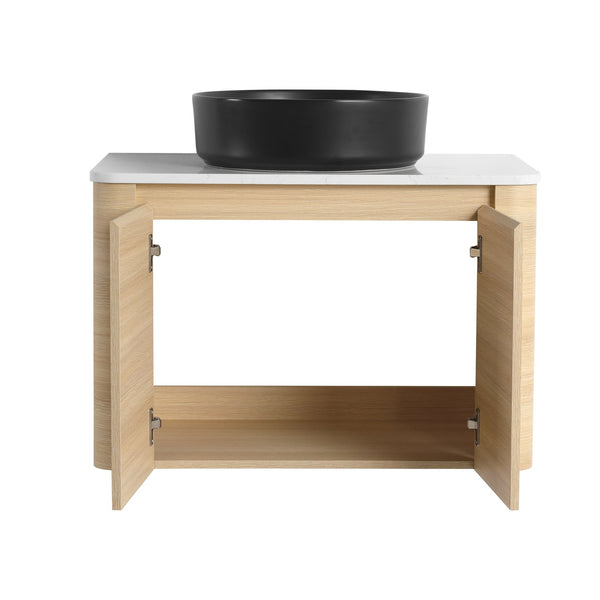 English Elm 30'' Wall-Mounted Bathroom Vanity With Ceramic Art Sink, Soft-Close Doors & Space-Saving Design W999S00463