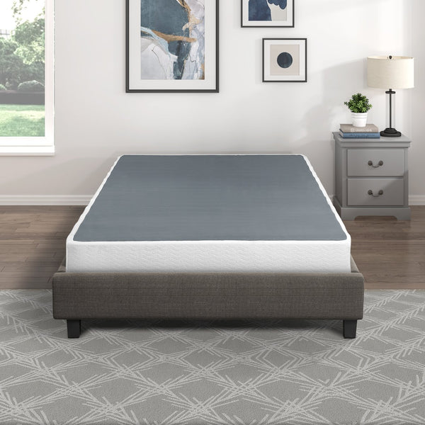 English Elm Full Full Mattress Foundation 53"x74" Black Metal Frame with Textured White Cover, 600lb Capacity B011P197731