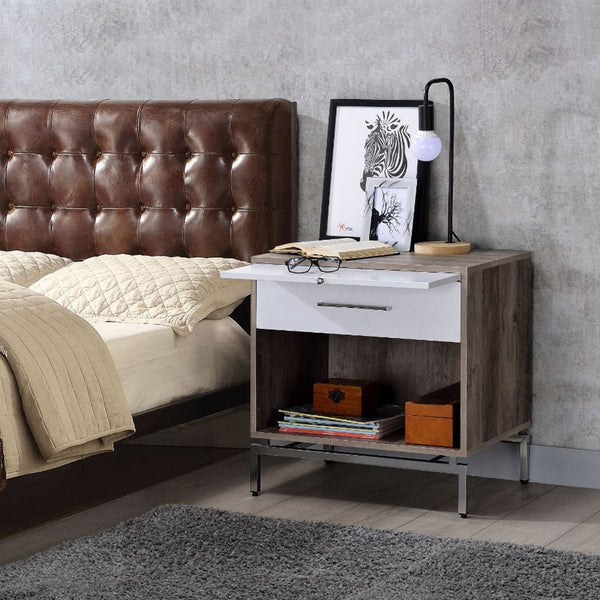 English Elm 1 Modern Kids Nightstand with Drawer and Open Shelf for Contemporary Bedrooms and Smart Storage Solutions Grey,Oak B016P256492