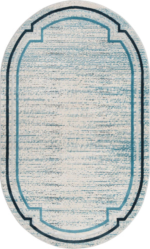 Unique Loom Oasis Fountain Machine Made Border Rug Blue, Ivory/Navy Blue/Gray 5' 0" x 8' 0"