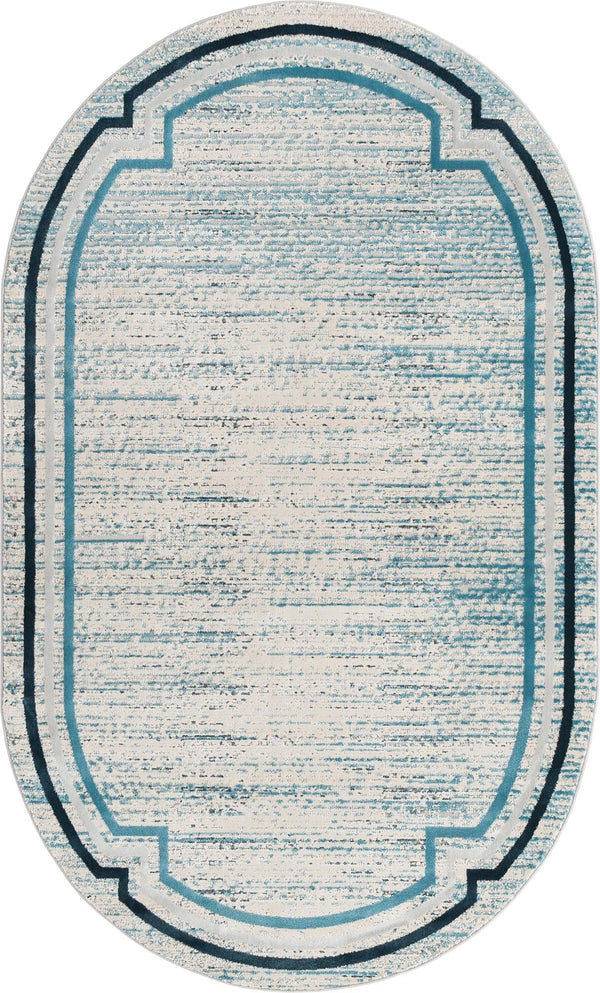 Unique Loom Oasis Fountain Machine Made Border Rug Blue, Ivory/Navy Blue/Gray 5' 0" x 8' 0"